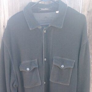Tommy Bahama cotton shacket black men's xl knit soft button collar long sleeve
